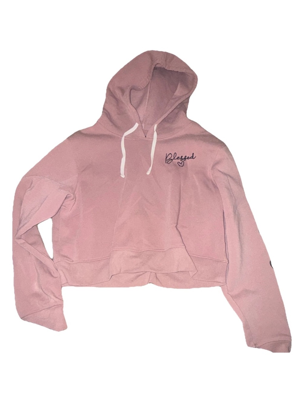 Blessed Script Cropped Hoodie Sweatshirt - Pink